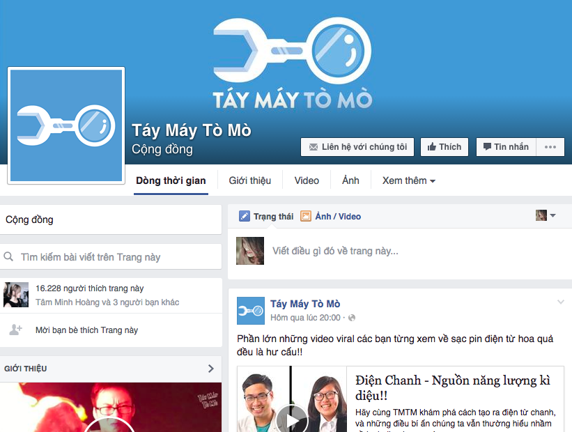 Táy Máy Tò Mò có fan page hút hơn 16.000 lượt theo dõi trên Facebook và 30.000 lượt trên Youtube.