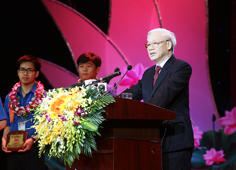 Tổng Bí thư Nguyễn Phú Trọng phát biểu tại Đại hội Thanh niên tiên tiến làm theo lời Bác lần thứ IV năm 2016.