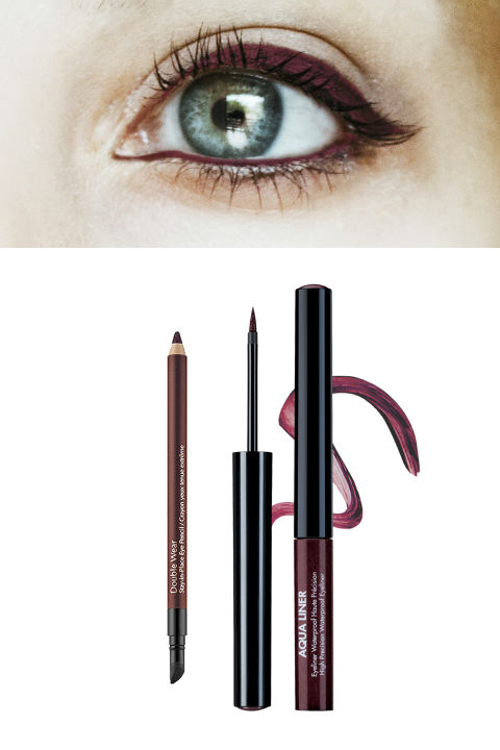 Lens xám - Eyeliner đỏ burgundy