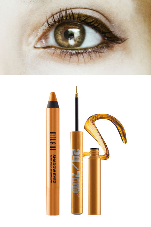 Lens màu hạt dẻ - Eyeliner màu vàng đồng