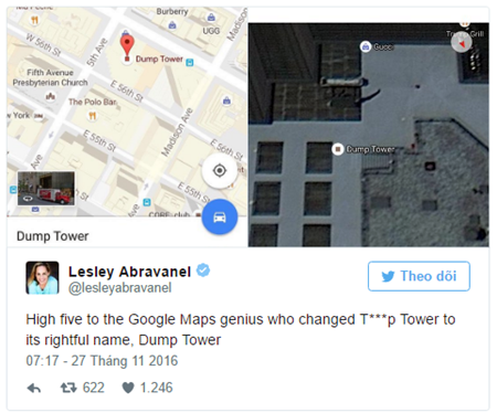 Tòa tháp của ông Trump bị đổi thành "Tháp Rác" trên Google Maps